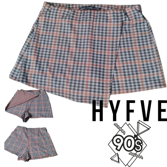 HYFVE Pants - Women's Plaid Skorts - Black, Brown,and Orange Y2K 90s Skirt Size L HYFVE